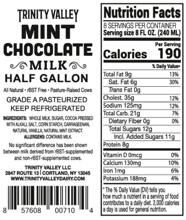 Mint Chocolate Milk Nutritional Label
